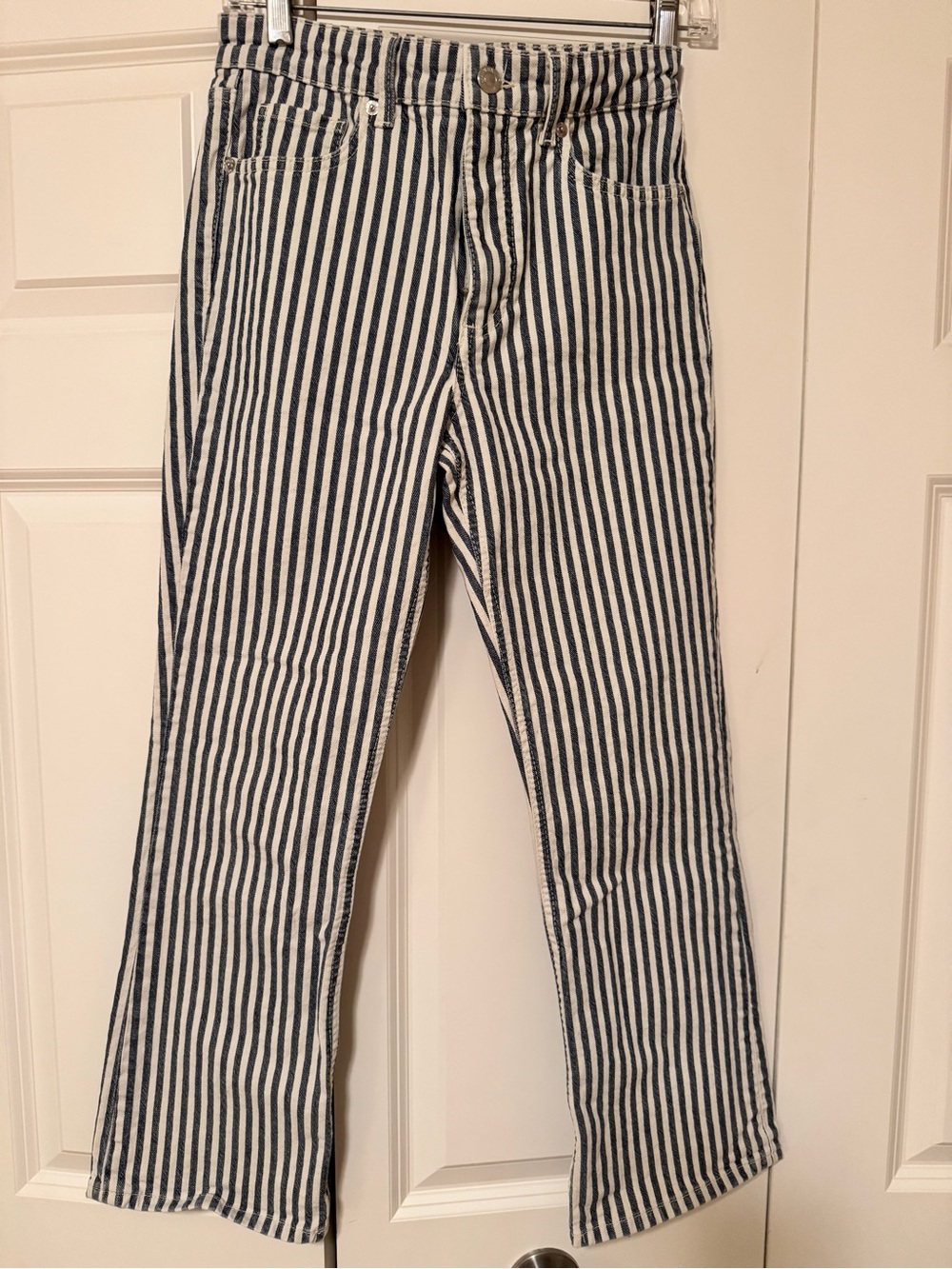 Zara Blue and White Vertical Stripe Jeans